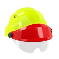 CASQUE 'ORIZON' FLUO JAUNE VISIERE ROUGE AVEC LUNETTE SOFOP TALIAPLAST - 563776