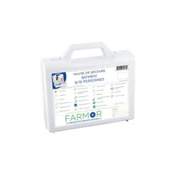 Valise De Secours « Bâtiment » 8/10 Personnes Polypropylène Blanc Poignée De Transport Et Support Mural FARMOR - VAL2636BAT